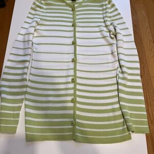 St. John Green and White Striped Women's Sweater